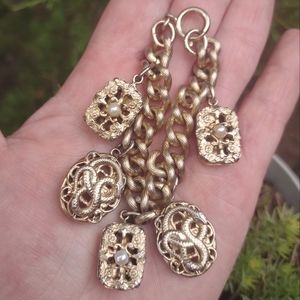 Art deco German charm bracelet snake pearl floral Victorian revival